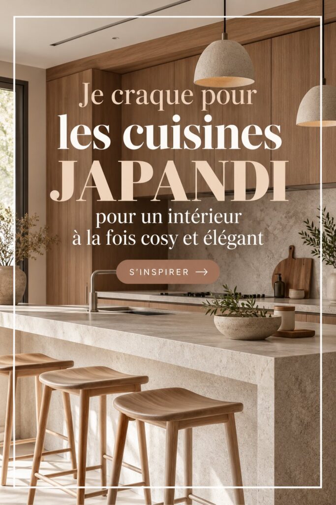 Cuisine au style Japandi, mélange d'élégance japonaise et de design scandinave. Ambiance chaleureuse et moderne.