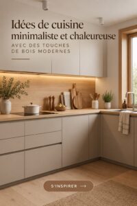 Cuisine minimaliste chaleureuse avec accents en bois moderne