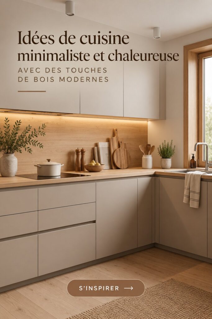 Cuisine minimaliste chaleureuse avec accents en bois moderne