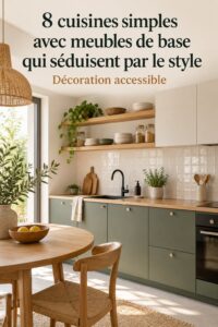 Cuisine moderne élégante avec des meubles IKEA en bois clair et noir.