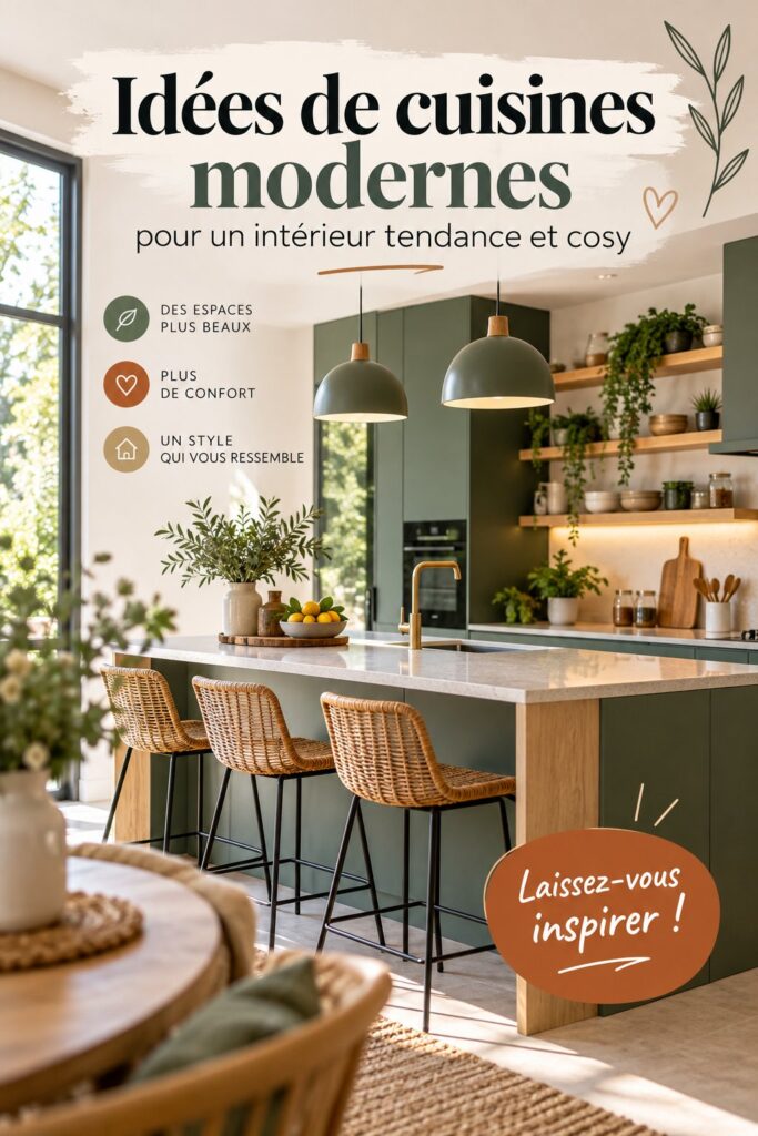 Cuisine moderne au design cosy avec des couleurs chaleureuses