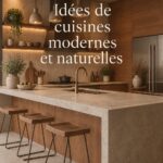 Cuisine moderne avec des éléments organiques, ambiance chaleureuse