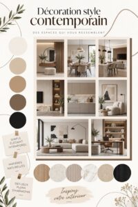 Salon contemporain avec un design épuré et des couleurs neutres.