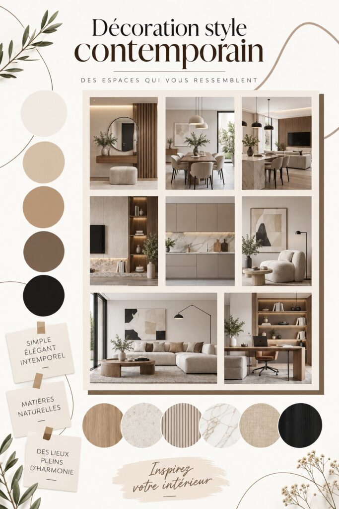 Salon contemporain avec un design épuré et des couleurs neutres.