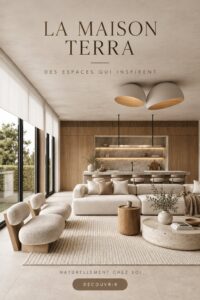 Salon aménagé dans le style Terra avec des matériaux naturels et une ambiance chaleureuse