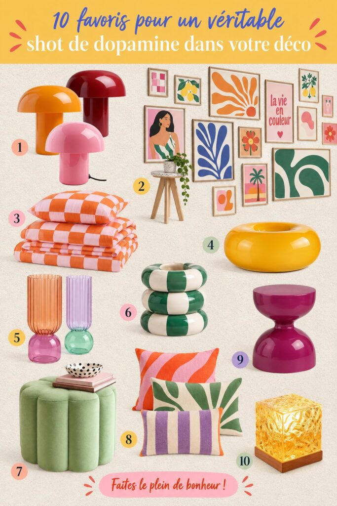 Salon décoré avec des objets colorés pour une ambiance joyeuse