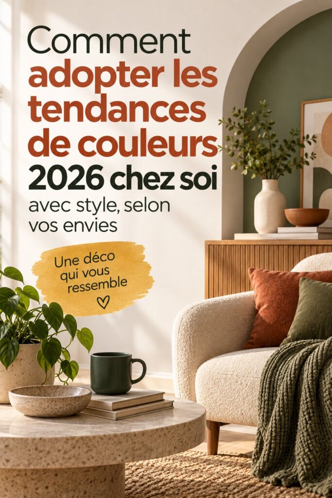 Un salon avec des touches de couleurs tendances 2026, mêlant modernité et chaleur