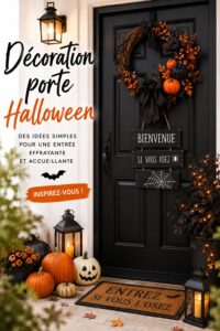 Porte décorée pour Halloween avec des éléments festifs et colorés.