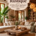 Salon décoré dans un style rustique avec du bois et des éléments naturels