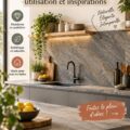 Cuisine moderne avec plan de travail en feuille de pierre, style chic et accueillant.