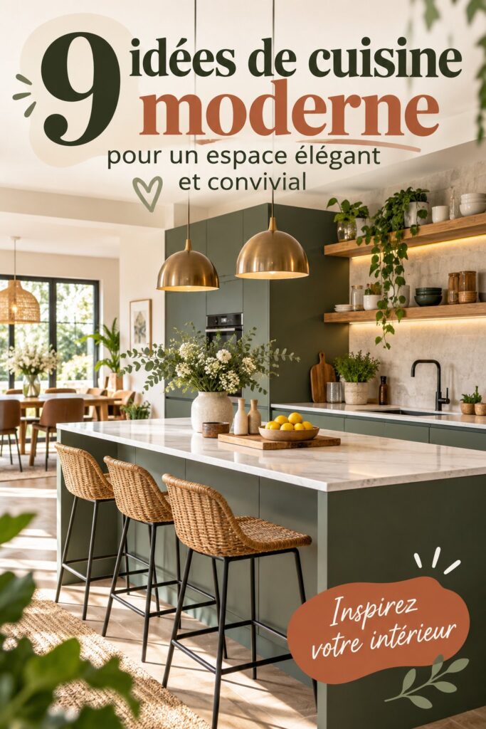 Cuisine moderne avec îlot central et décoration élégante