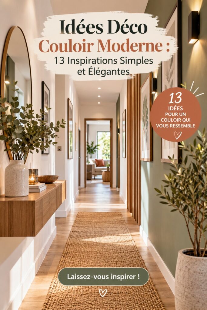 Couloir décoré avec des éléments modernes et élégants, évoquant une ambiance chaleureuse.