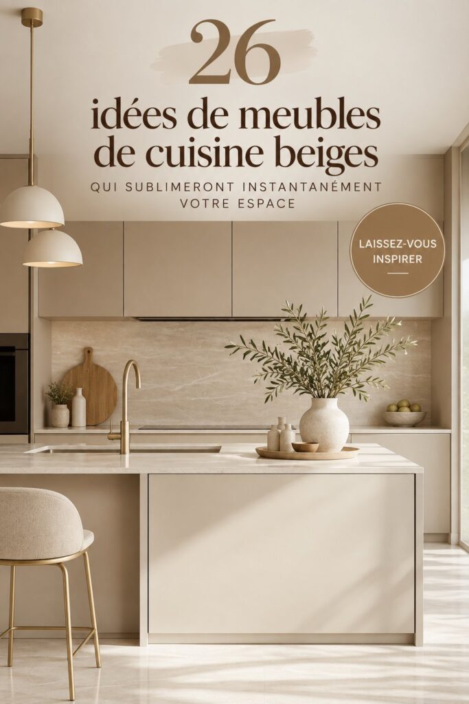 Cuisine moderne avec des armoires beiges et des accessoires élégants.