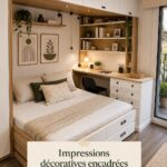 Salon chaleureux avec des impressions encadrées au mur, apportant une touche décorative.