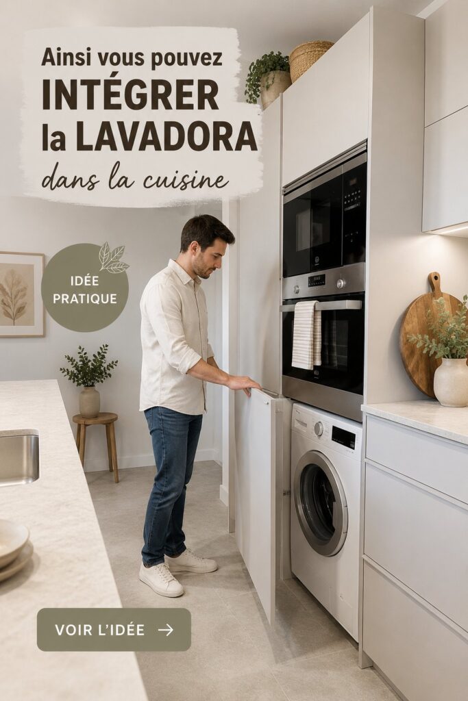 Cuisine moderne avec un lave-linge intégré de manière élégante et esthétique