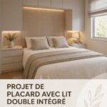 Chambre moderne avec un lit escamotable et un dressing intégré, offrant un espace chaleureux et pratique.