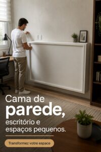 Un lit mural replié dans un salon moderne, optimisant l'espace