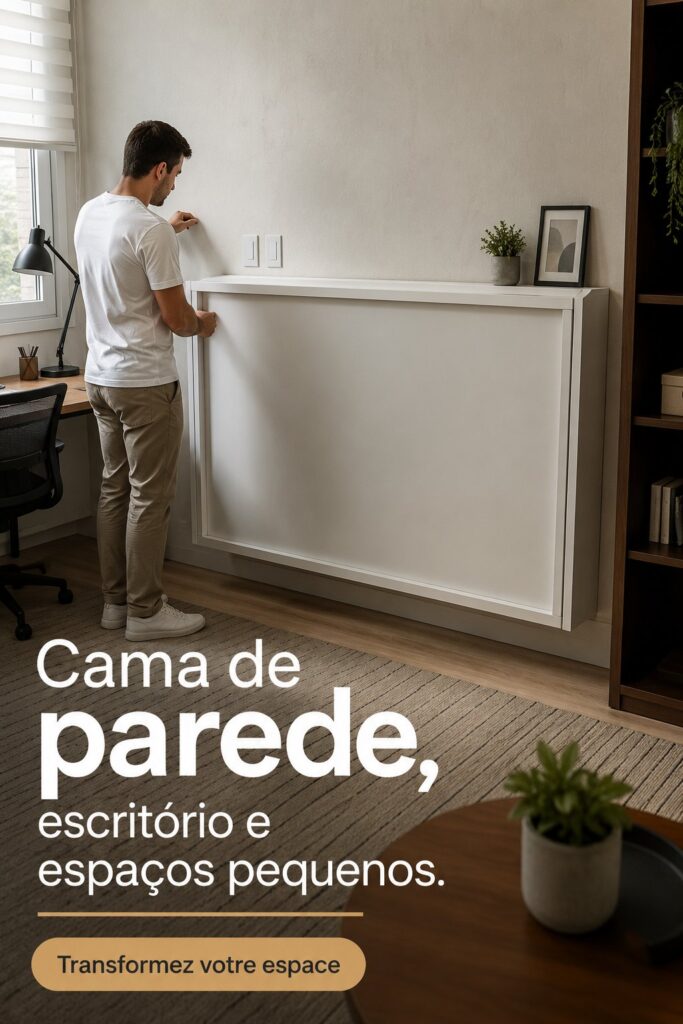 Un lit mural replié dans un salon moderne, optimisant l'espace