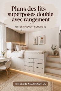 Lits superposés doubles avec rangement dans une chambre décorée de manière chaleureuse