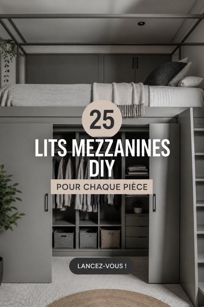 Loft bed pratique dans un salon lumineux, optimisant l'espace.