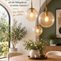Luminaires suspendus ronds décorant un salon chaleureux et accueillant.