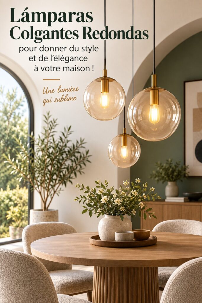 Luminaires suspendus ronds décorant un salon chaleureux et accueillant.