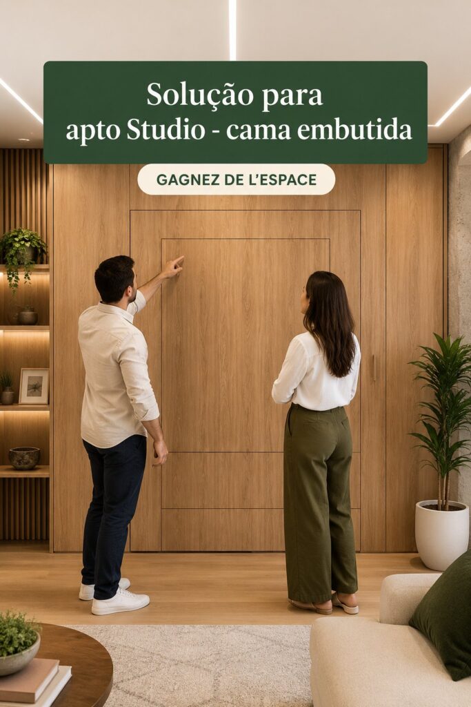Aménagement d'un studio moderne avec un lit escamotable intégré dans un espace chaleureux