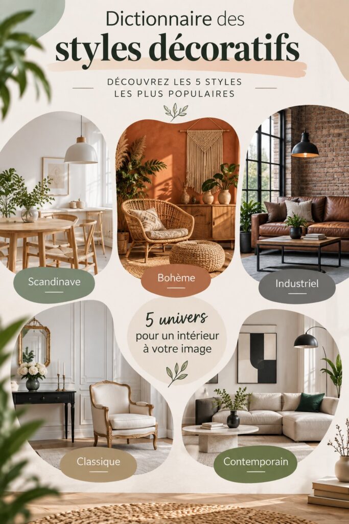 Divers styles décoratifs dans un salon moderne avec des éléments chaleureux.
