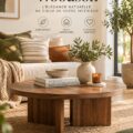 Table basse Woodson en bois dans un salon cosy avec un style moderne