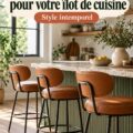 Un îlot de cuisine avec des tabourets mid-century modernes et stylés