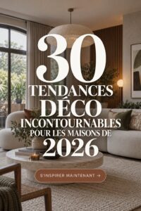 Salon moderne mettant en avant les tendances déco 2026 avec des couleurs douces et des meubles stylés.