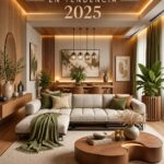 Salon moderne avec des couleurs tendance 2025 et un aménagement chaleureux.