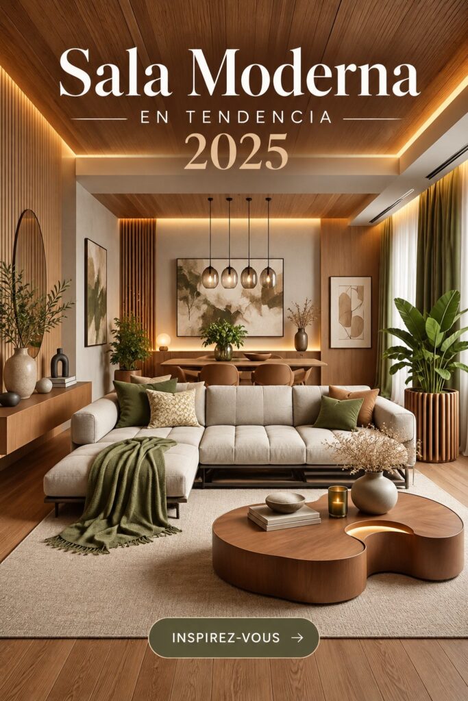 Salon moderne avec des couleurs tendance 2025 et un aménagement chaleureux.
