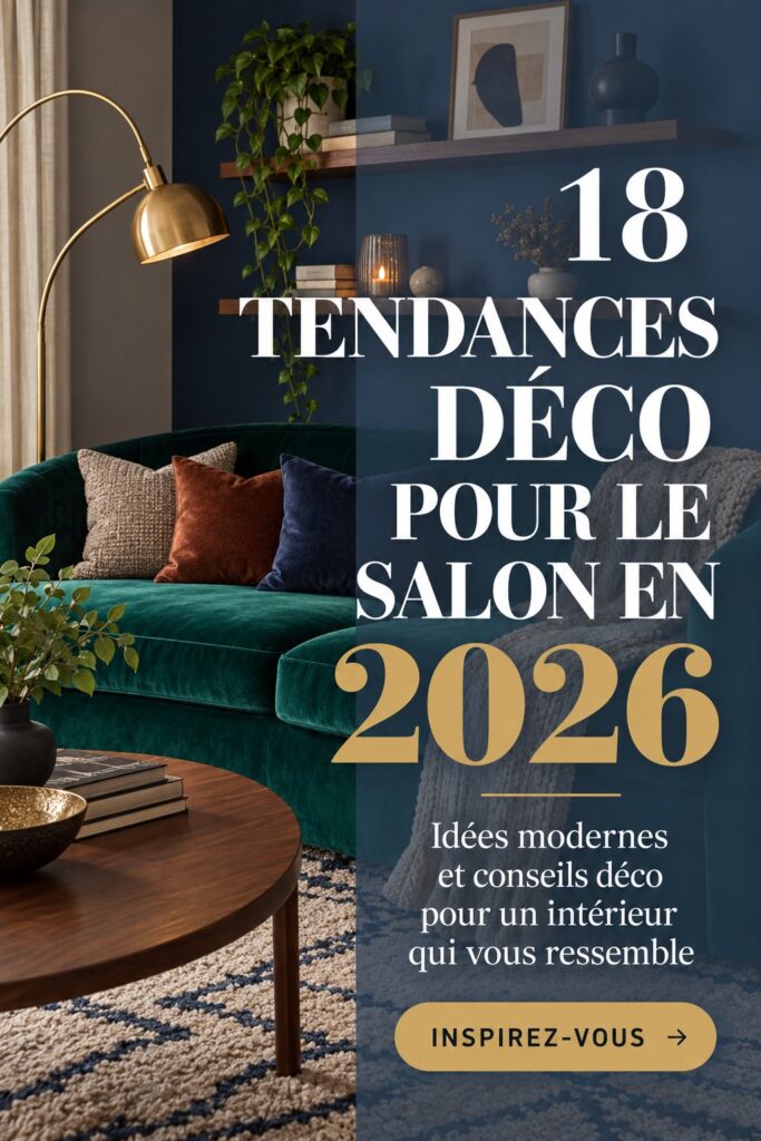 Salon moderne avec des couleurs tendance et un mobilier élégant, parfait pour 2026.