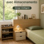 Tête de lit moderne multifonction avec rangement intégré dans une chambre élégante.