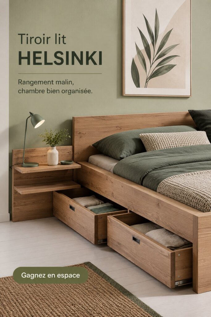 Tiroir lit HELSINKI élégant et fonctionnel dans un salon moderne