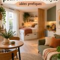 Aménagement chaleureux d'un studio bien optimisé