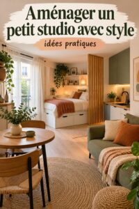 Aménagement chaleureux d'un studio bien optimisé