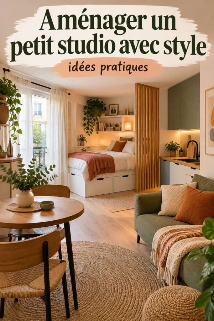 Aménagement chaleureux d'un studio bien optimisé