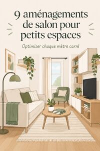 Aménagement d'un petit salon moderne et chaleureux avec des meubles multifonctionnels.