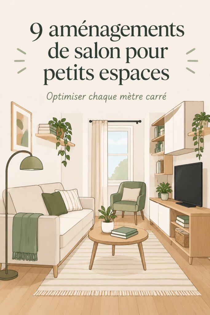 Aménagement d'un petit salon moderne et chaleureux avec des meubles multifonctionnels.
