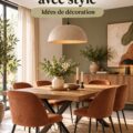 Salle à manger chaleureuse avec une belle table en bois et des chaises confortables.