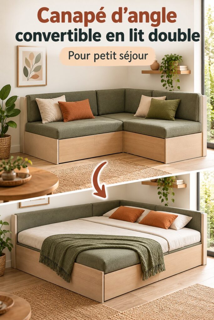 Un élégant canapé d'angle convertible en lit double dans un salon moderne.