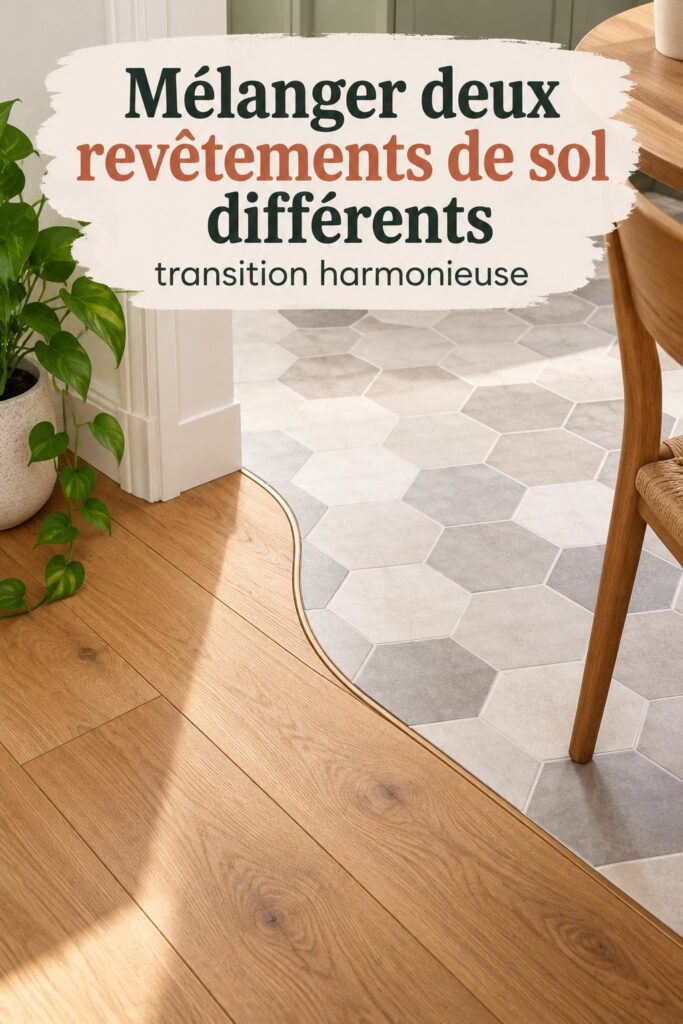 Salon moderne avec deux types de sols différents en harmonie