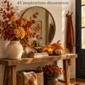 Console d'entrée décorée pour l'automne avec des éléments chaleureux.