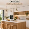 Cuisine moderne avec des éléments en bois et un design blanc chaleureux.
