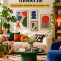 Un salon moderne avec des meubles mid-century et des touches éclectiques.