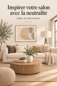 Salon moderne et neutre avec des teintes apaisantes et une décoration élégante.