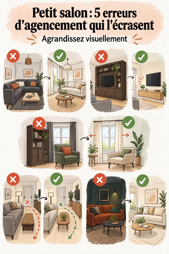 Petit salon bien aménagé avec du mobilier adapté et des couleurs claires.