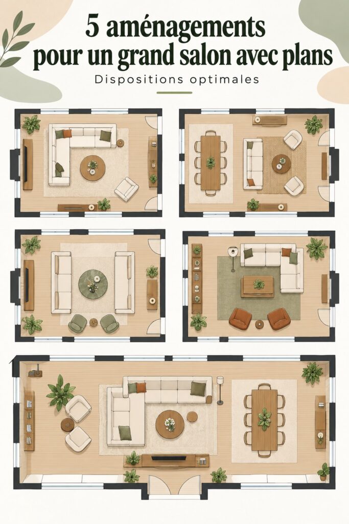 Un grand salon aménagé avec des canapés modernes et des accessoires décoratifs chaleureux.